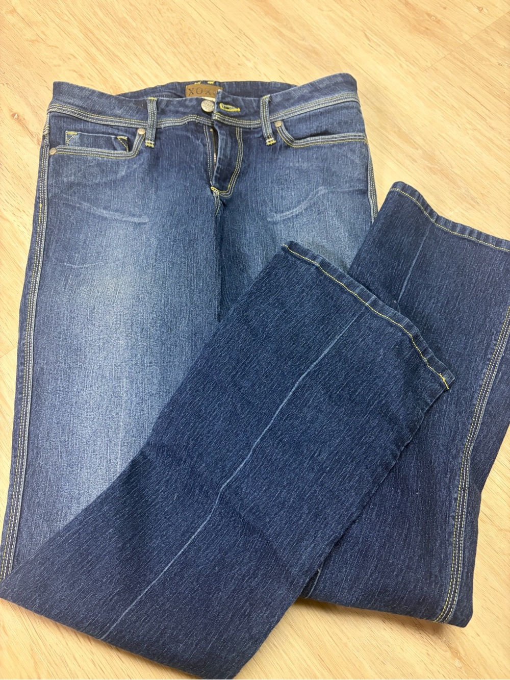 XOXO Women's Two-Tone Blue Low Rise Bootcut Jeans